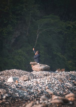 man,playing,stones,complete,isolation