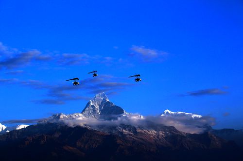 ultralights,hovering,arroumd,majestic,peak,fishtail,machhapuchchre,pokhara,nepal