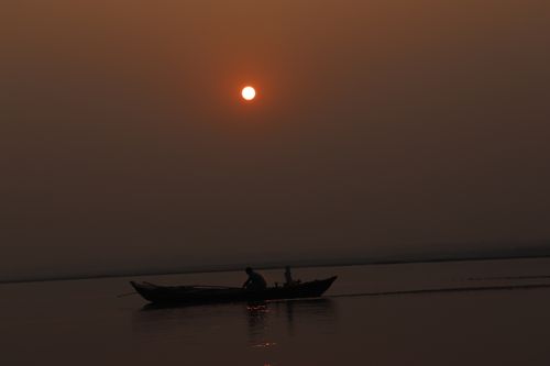 sunset,view,boat,river,narayani