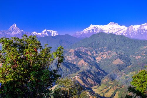 beautiful,landscape,fishtail,mountain,range,kahundanda,pokhara,nepal