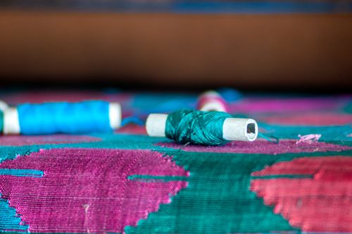 colorful,threads,preparation,traditional,nepali,hand,woven,fabric,dhaka