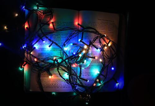 christmas,lights,glass,bottle,book,black,background