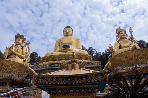 golden,buddha,statues,park,swayambhunath,area,kathmandu,nepal,world,heritage,site,declared,unesco