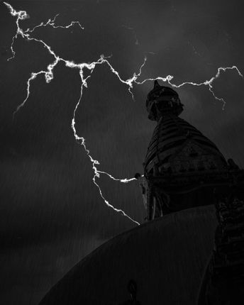 lightning,pictured,swayambhu,nath,stupa,rainy,evening,composite,image