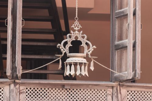 hanging,panashanging,oil,lamp,hanged,window,decorate,house,means,praying,god,nepal