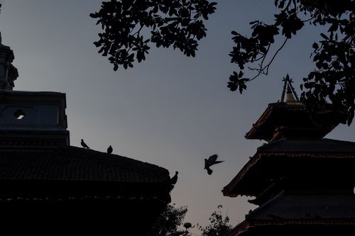 evening,silhouette,view,temples,kathmandu,durbar,square,nepal