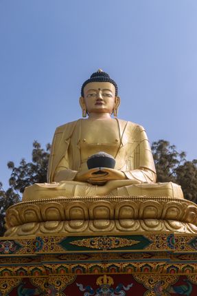golden,statue,buddha,park,swayambhunath,kathmandu,nepal