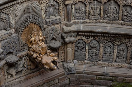 stone,artifact,carving,hindu,gods,wall,patan,durbar,square,nepal