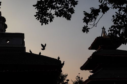 evening,silhouette,view,temples,kathmandu,durbar,square,nepal
