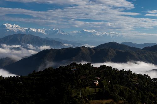 beautiful,mountain,range,mountains,located,pokhara,bhairabsthan,temple,palpa,nepal