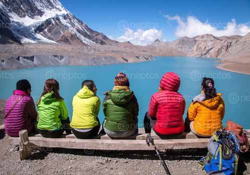 Find  the Image friends, group, enjoying, mesmerizing, view, tilicho, lake  and other Royalty Free Stock Images of Nepal in the Neptos collection.