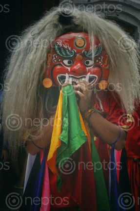 Find  the Image lakhey,dance,kind,performed,streets,kathmandu,festivals,newari,people  and other Royalty Free Stock Images of Nepal in the Neptos collection.