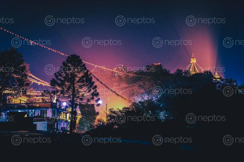 Find  the Image swoyambhunath,night,lights  and other Royalty Free Stock Images of Nepal in the Neptos collection.
