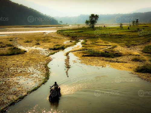 Find  the Image man,crossing,river,bike  and other Royalty Free Stock Images of Nepal in the Neptos collection.