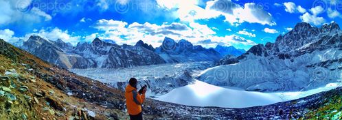Find  the Image mountain,#panorama,front,gokyo,rii  and other Royalty Free Stock Images of Nepal in the Neptos collection.