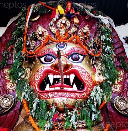 Find  the Image akash,bhairba,god,face,displayed,indra,jatra,kathmandu  and other Royalty Free Stock Images of Nepal in the Neptos collection.