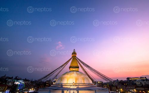Find  the Image beautiful,gloomy,sunset,bauddha,stupa,kathmandu,nepal  and other Royalty Free Stock Images of Nepal in the Neptos collection.