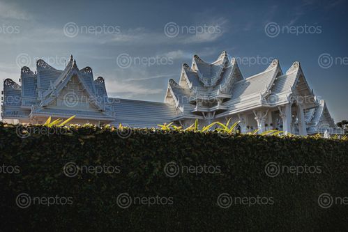 Find  the Image low,angled,shoot,midday,building,lumbini  and other Royalty Free Stock Images of Nepal in the Neptos collection.