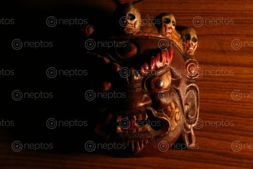 Find  the Image wooden,carved,mask,deity,worshipped,bhairab,form,lord,shiva  and other Royalty Free Stock Images of Nepal in the Neptos collection.