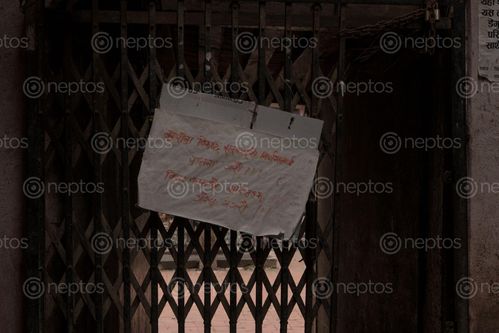 Find  the Image notice,social,message,distance,pandemic,time,locked,door  and other Royalty Free Stock Images of Nepal in the Neptos collection.