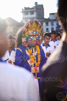 Find  the Image halchowk,bhairab,worshipped,newar,community,important,aspect,indrajatra,kathmandu,valley  and other Royalty Free Stock Images of Nepal in the Neptos collection.