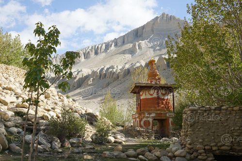 Find  the Image chorten,tsharang,village,upper,mustang,nepal  and other Royalty Free Stock Images of Nepal in the Neptos collection.