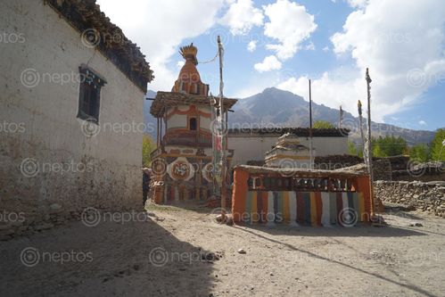 Find  the Image chorten,ghilingupper,mustang,nepal  and other Royalty Free Stock Images of Nepal in the Neptos collection.