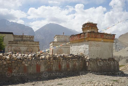 Find  the Image chorten,marang,village,upper,mustang,nepal  and other Royalty Free Stock Images of Nepal in the Neptos collection.