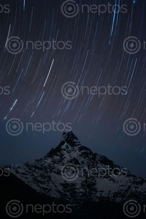 Find  the Image star,trail,mt,machhapuchare  and other Royalty Free Stock Images of Nepal in the Neptos collection.