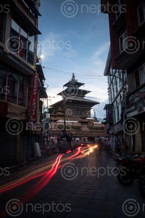 Find  the Image long,exposure,shot,people,vehicles,moving,taleju,temple  and other Royalty Free Stock Images of Nepal in the Neptos collection.