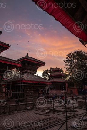 Find  the Image pink,sky,basantapur,durbar,square,sunset  and other Royalty Free Stock Images of Nepal in the Neptos collection.