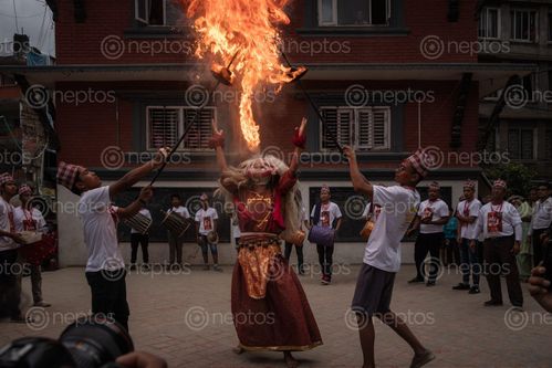 Find  the Image lakhey,creates,fire,patan,nepal  and other Royalty Free Stock Images of Nepal in the Neptos collection.