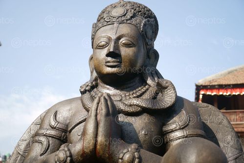 Find  the Image sculpture,garuda,kathmandu,durbar,square,nepal  and other Royalty Free Stock Images of Nepal in the Neptos collection.