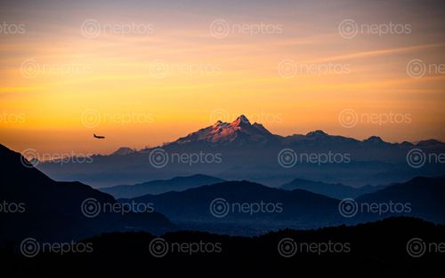 Find  the Image evening,view,mount,manaslu,range,kathmandu,nepal  and other Royalty Free Stock Images of Nepal in the Neptos collection.