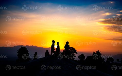 Find  the Image children,playing,gloomy,sunset,kathmandu,nepal  and other Royalty Free Stock Images of Nepal in the Neptos collection.
