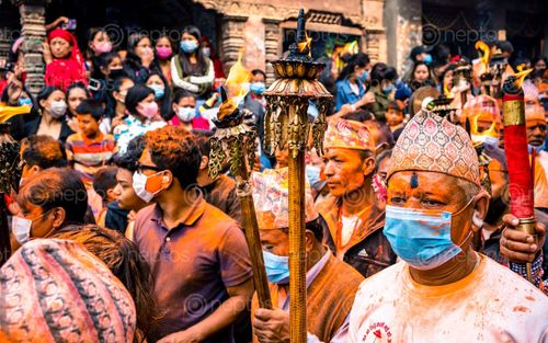 Find  the Image people,wearing,mask,celebrating,biska,jatra,bhaktapur,nepal  and other Royalty Free Stock Images of Nepal in the Neptos collection.